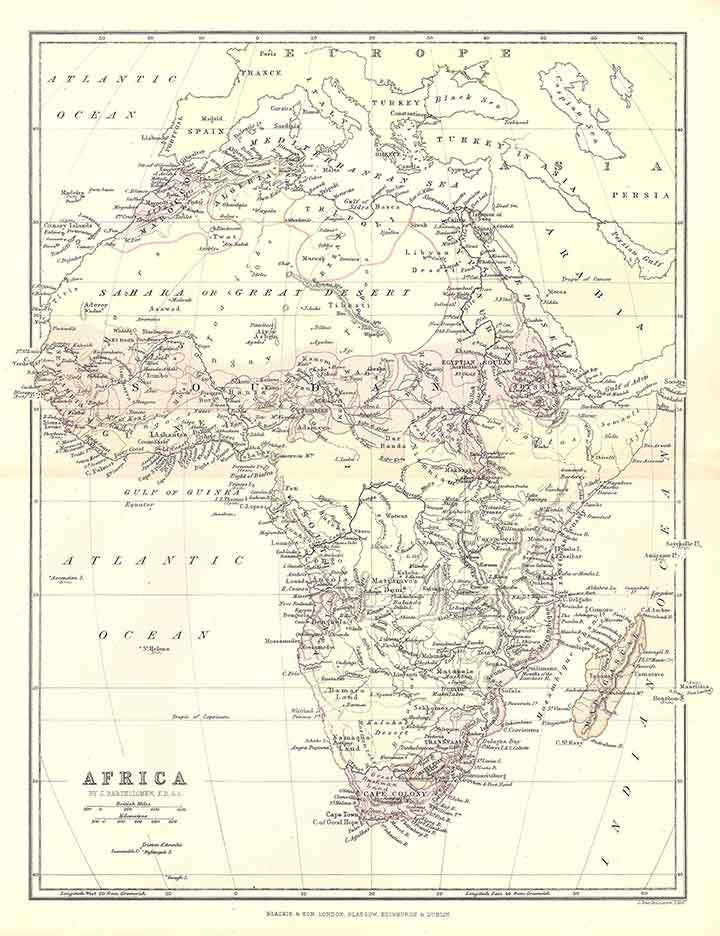 1885 Map of Africa Europe Arabia