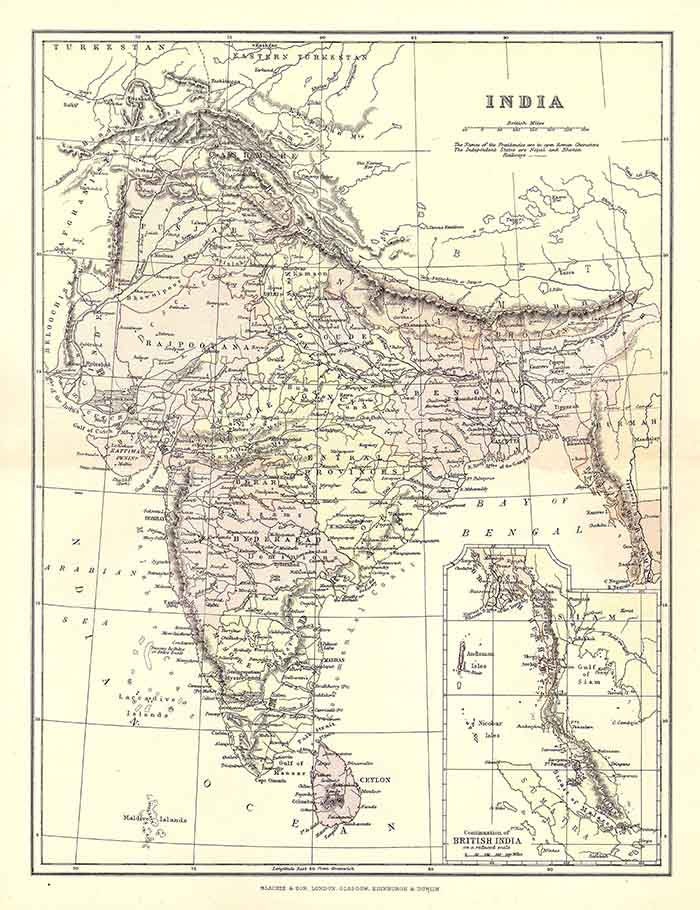 1885 Map of India British India