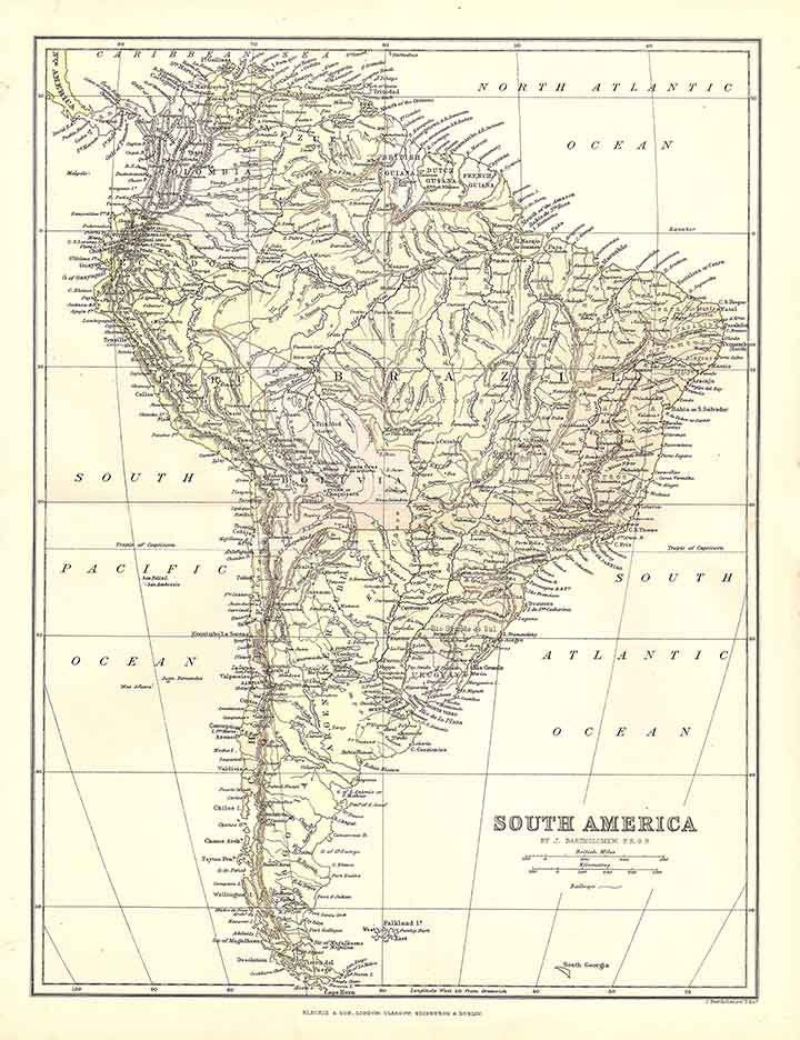 1885 Map of South America