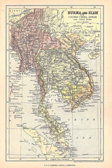 1888 Map of Burma and Siam Cochin China Annam Tony King