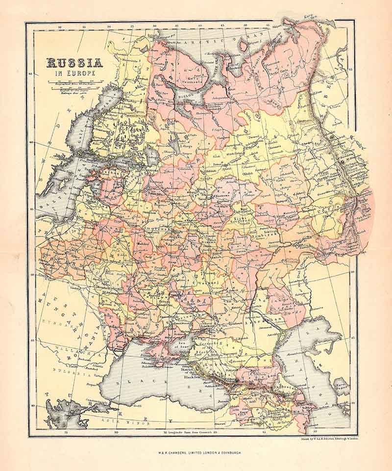 1888 Map of Russia in Europe