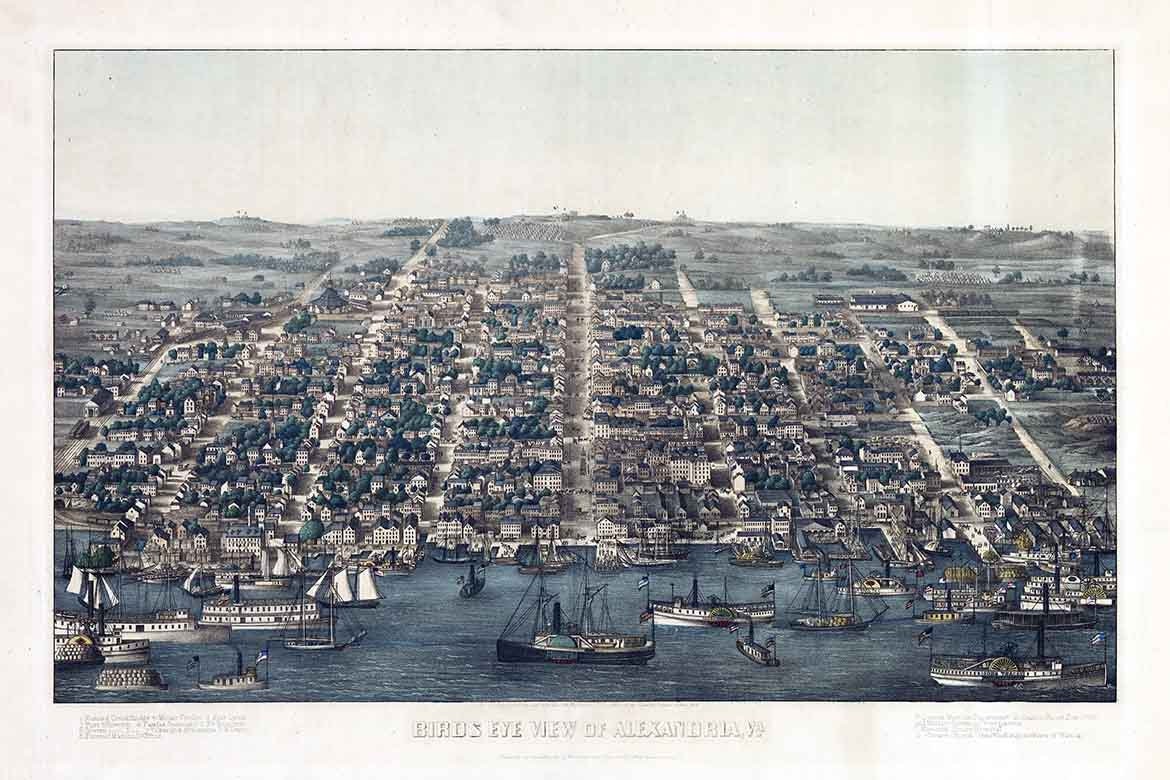 1863 Panoramic Map of Alexandria Virginia