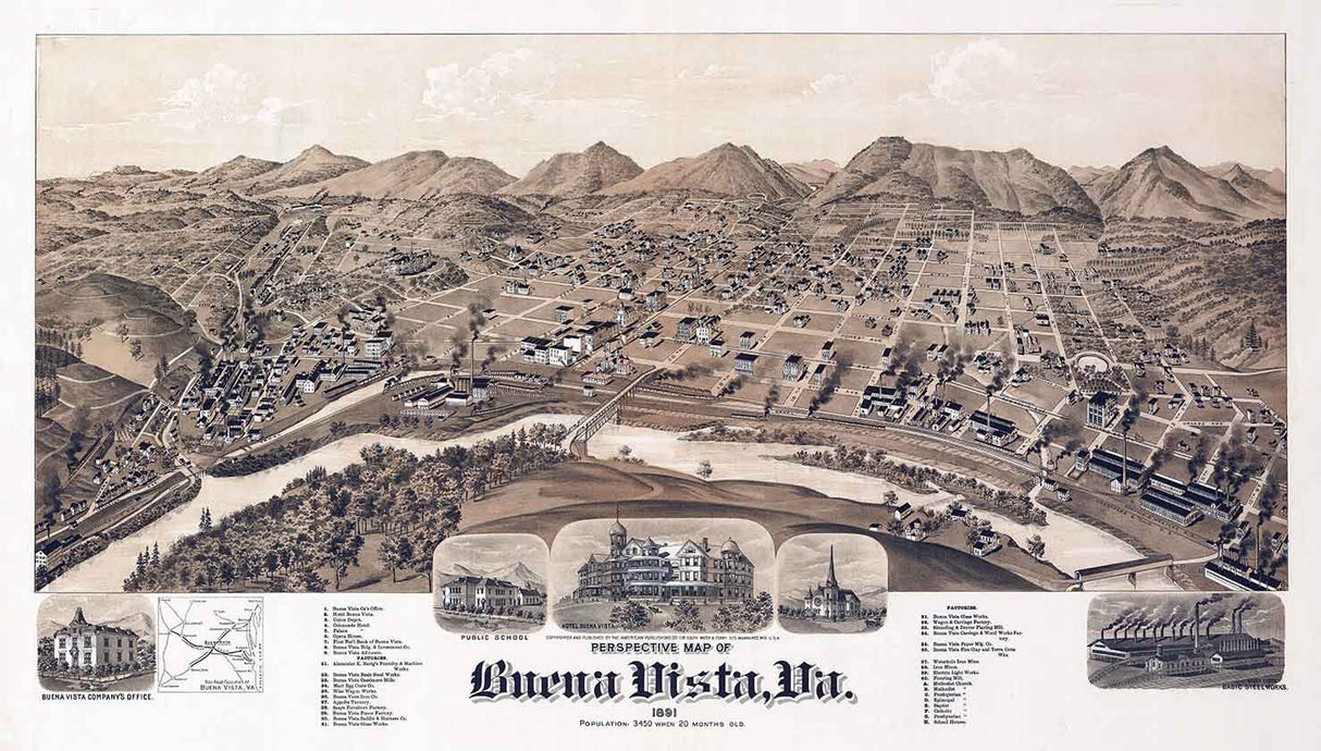 1891 Panoramic Map of Buena Vista Virginia
