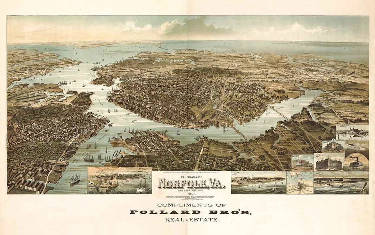 1892 Panoramic Map of Norfolk Virginia