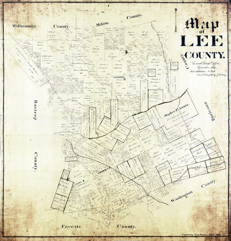 1888 Farm Line Map of Lee County Texas