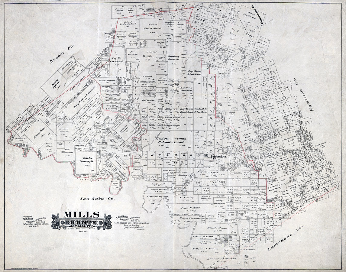 1888 Map of Mills County Texas