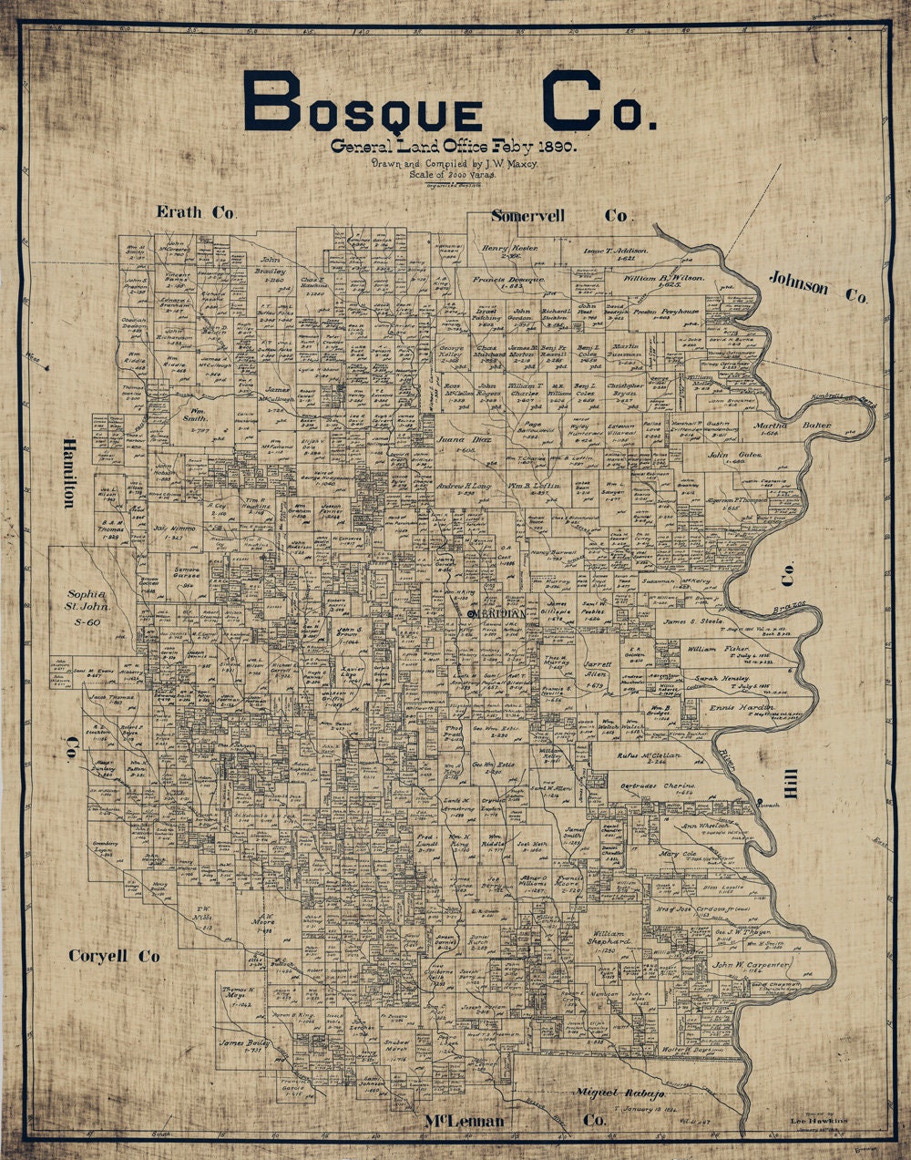 1890 Farm Line Map of Bosque County Texas