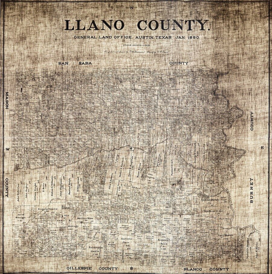 1890 Farm Line Map of Llano County Texas