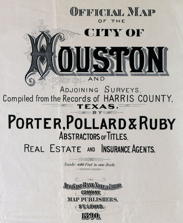 1890 Map of Houston Texas & Adjoining Surveys