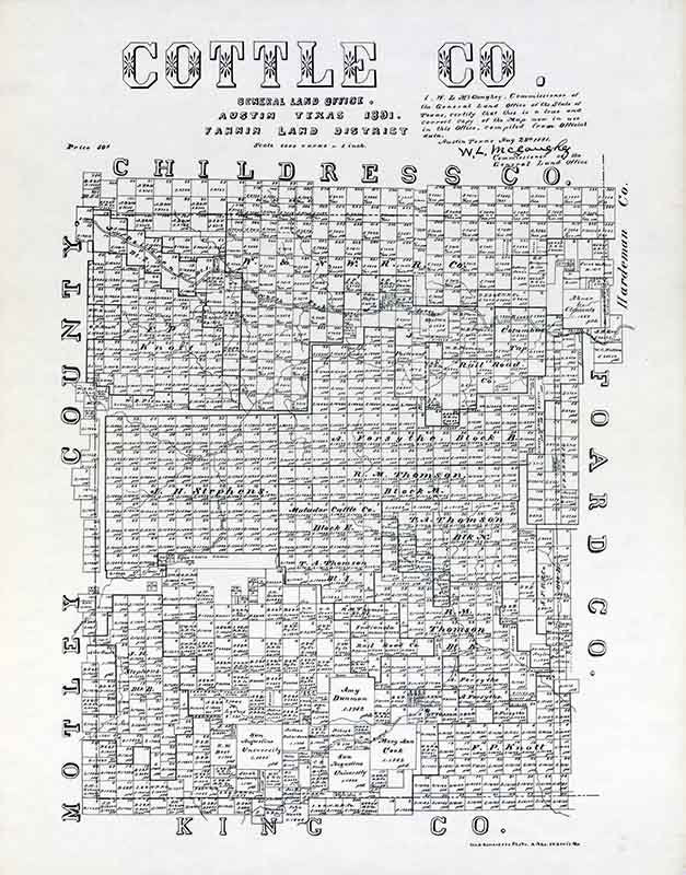 1891 Farm Line Map of Cottle County Texas
