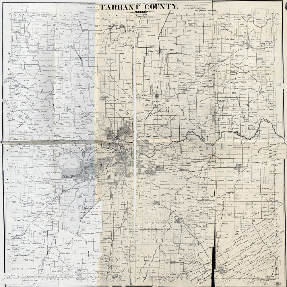 1892 Map of Tarrant County Texas Fort Worth