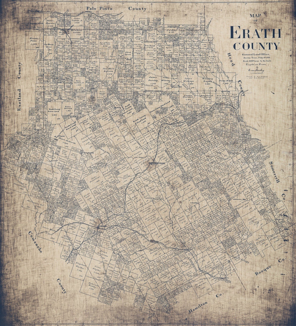 1896 Farm Line Map of Erath County Texas