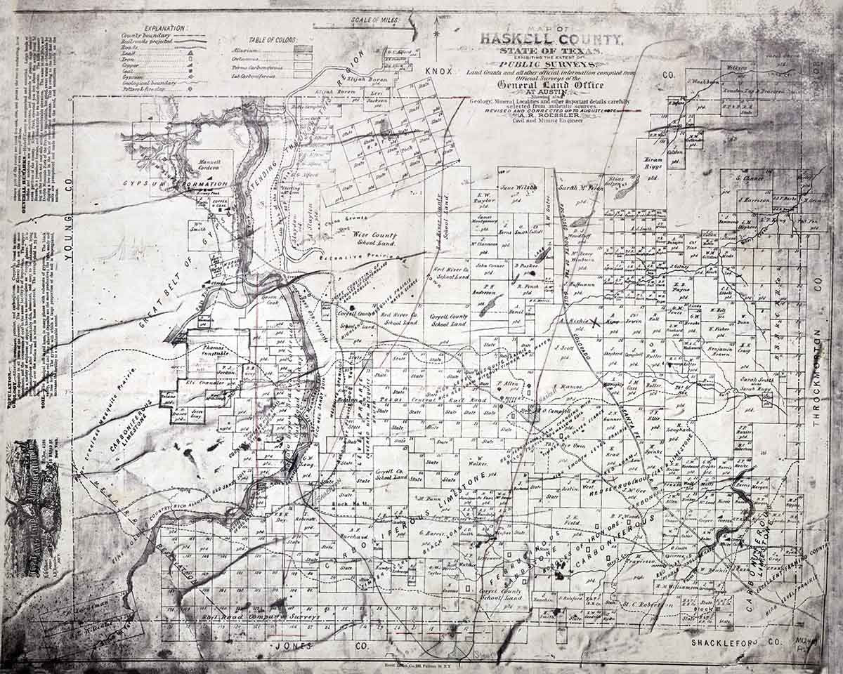 1876 Farm Line Map of Haskell County Texas