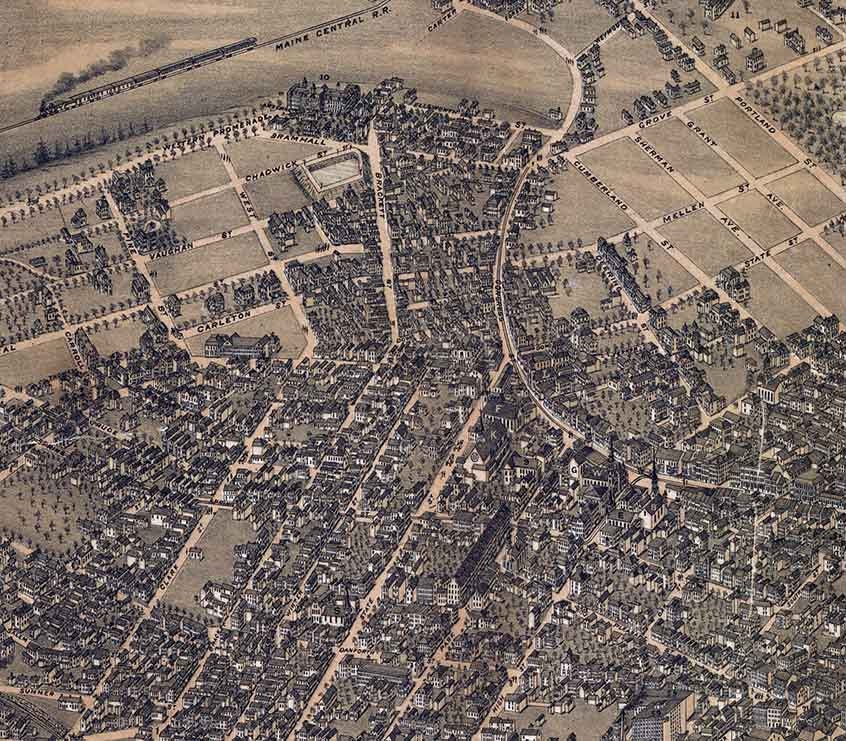 1876 Panoramic Map of Portland Maine