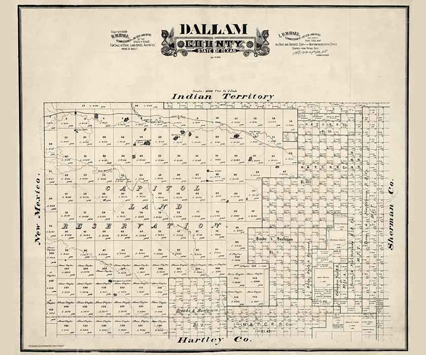 1888 Farm Line Map of Dallam County Texas