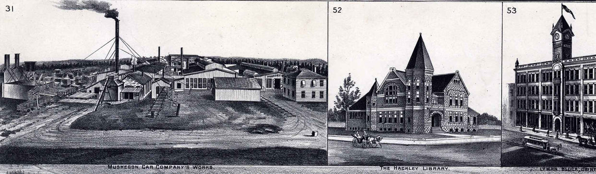 1889 Panoramic Map of Muskegon Michigan