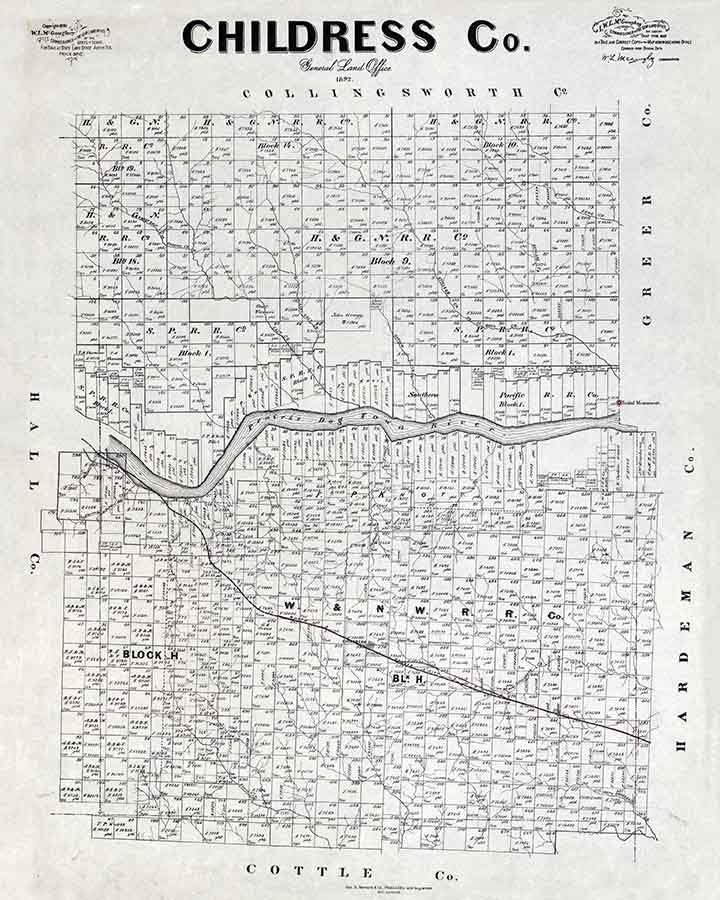 1892 Farm Line Map of Childress County Texas