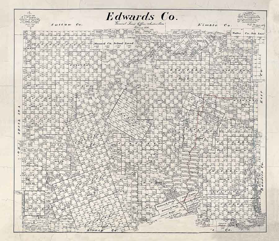 1893 Farm Line Map of Edwards County Texas