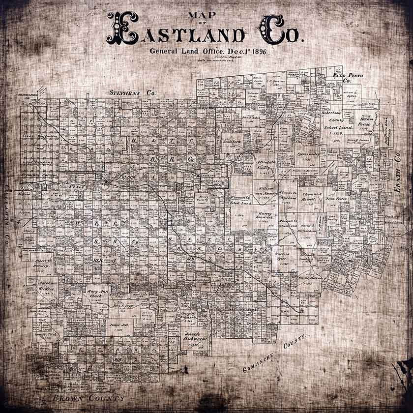 1896 Farm Line Map of Eastland County Texas