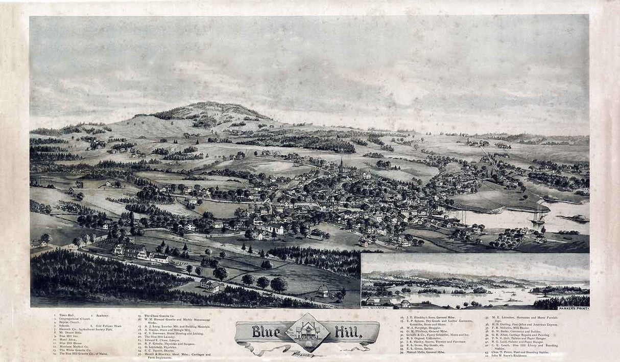 1896 Panoramic Map of Blue Hill Maine