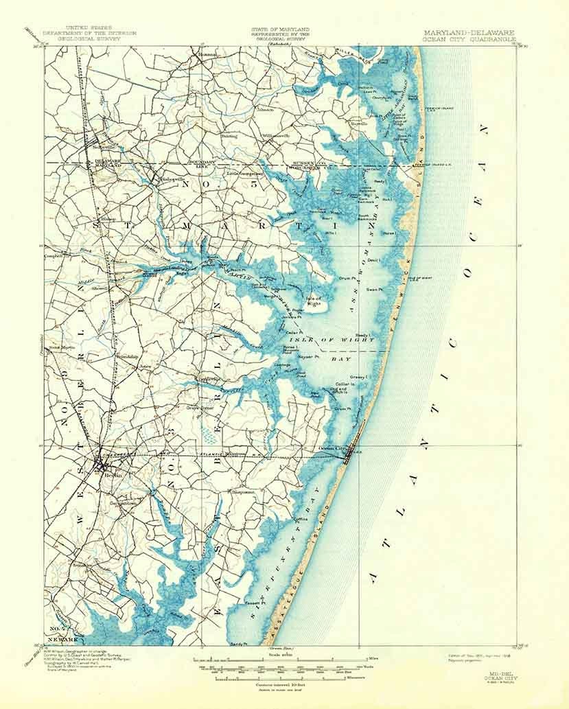 1901 Topo Map of Ocean City Maryland Quadrangle