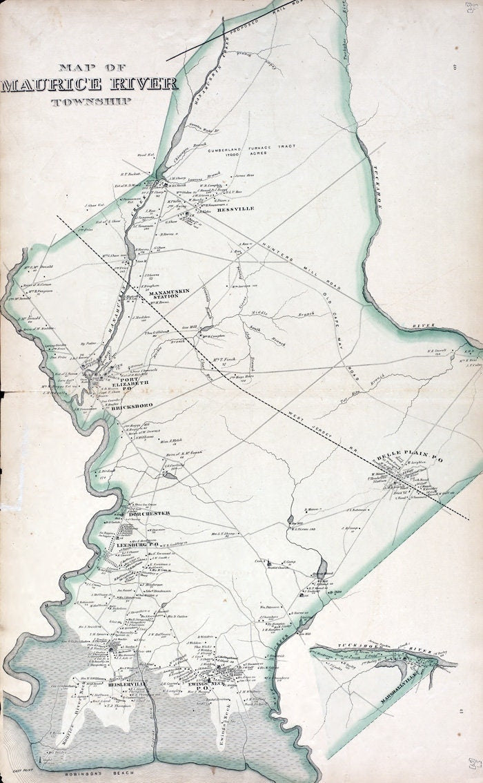 1876 Map of Maurice River Township Cumberland County New Jersey