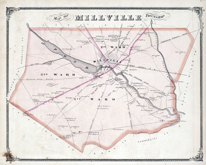 1876 Map of Millville Township Cumberland County New Jersey