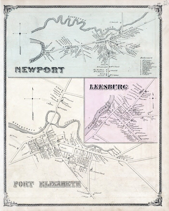 1876 Map of Newport Leesburg & Port Elizabeth Cumberland County New Jersey