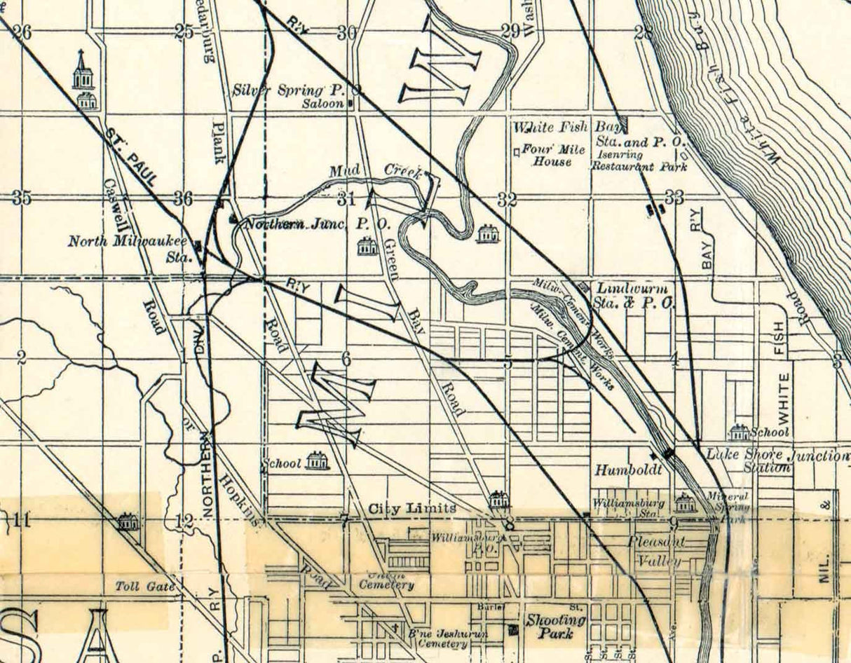 1892 Map of Milwaukee County Wisconsin Pewaukee Wauwatosa Waukesha