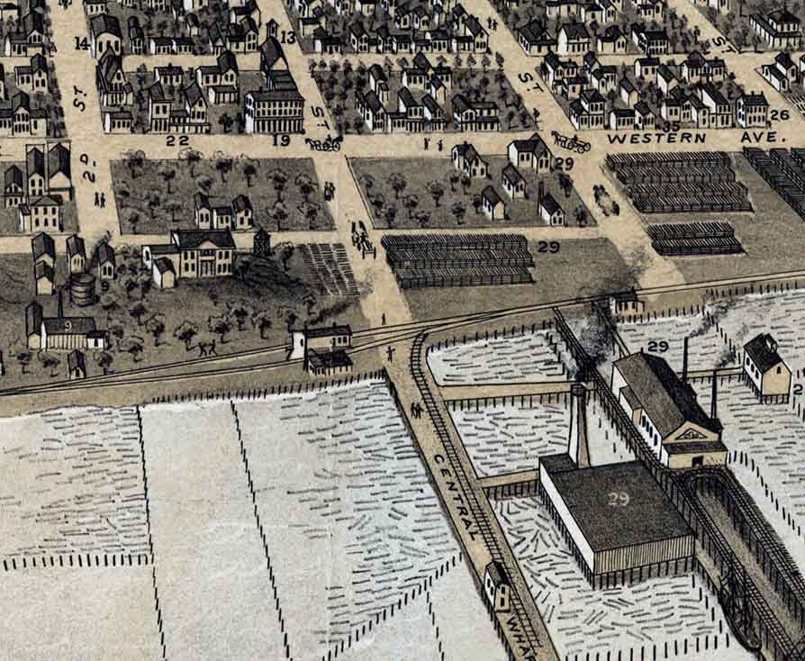 1874 Panoramic Map of Muskegon Michigan