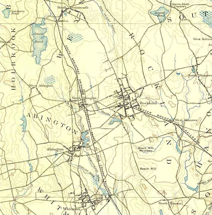 1888 Topo Map of Abington Massachusetts Quadrangle