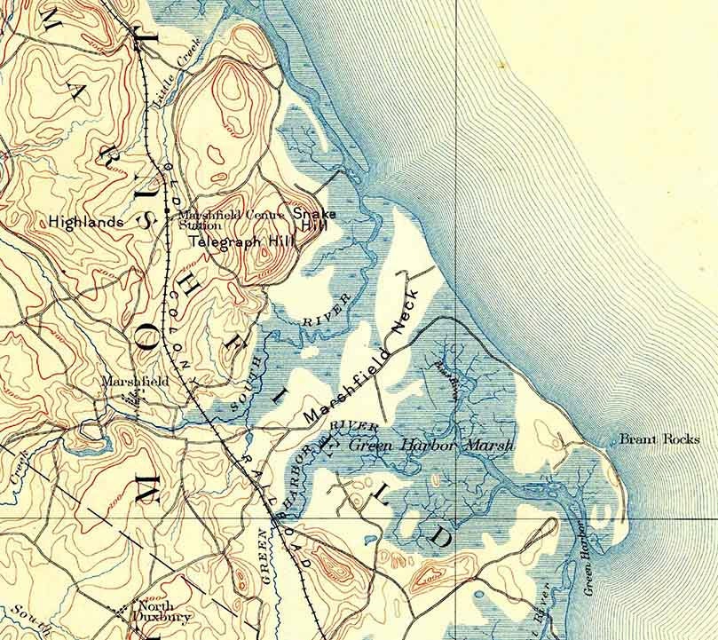 1888 Topo Map of Duxbury Massachusetts Quadrangle