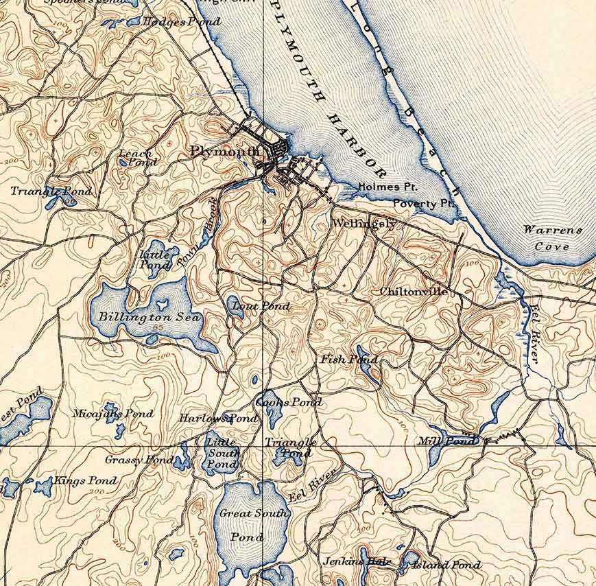 1889 Topo Map of Plymouth Massachusetts Quadrangle