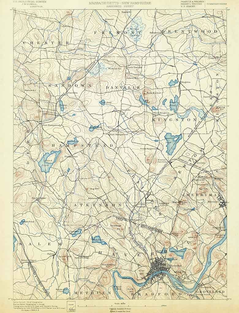 1890 Topo Map of Haverhill Massachusetts Quadrangle
