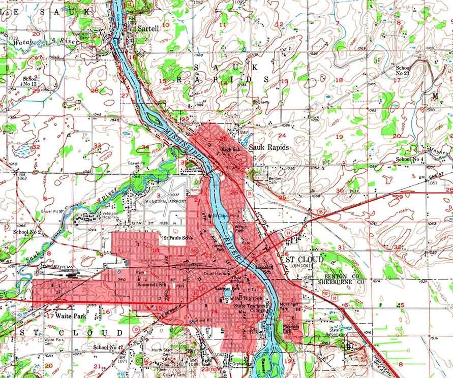 1950 Topo Map of Saint Cloud MN Quadrangle
