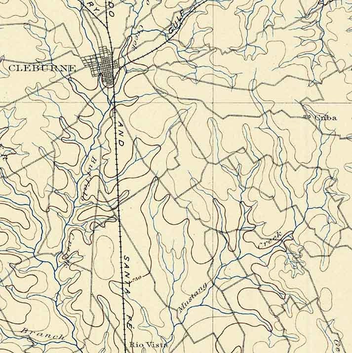 1891 Topo Map of Cleburne Texas - Johnson - Ellis