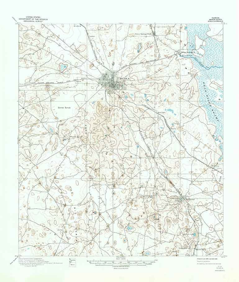 1895 Topo Map of Ocala Quad Marion County Florida - Williston