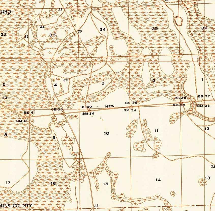 1937 Topo Map of Dinner Island Quad Florida - St. Johns County