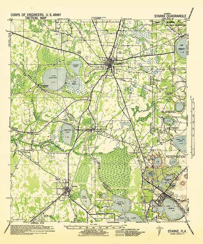 1941 Topo Map of Starke Quad Florida - Middleburg