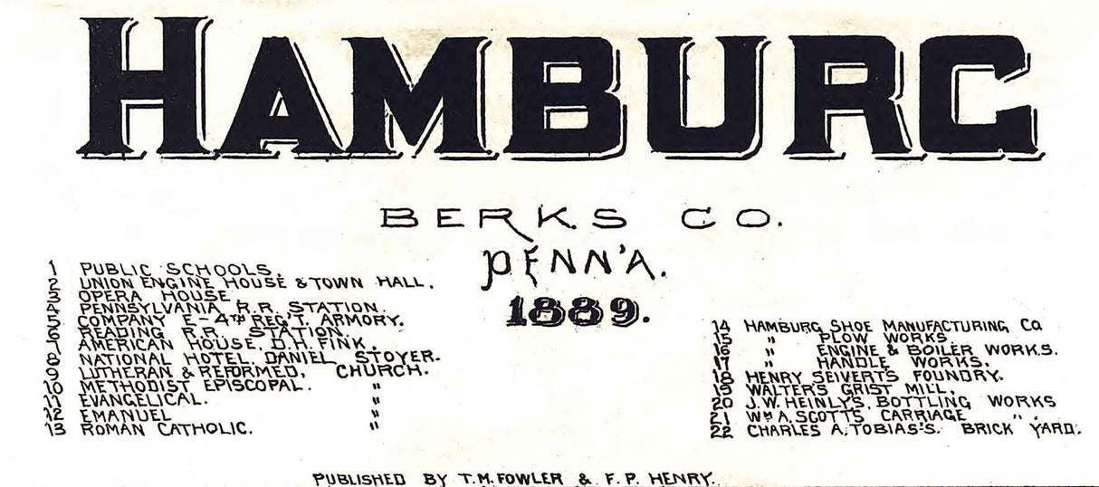 1889 Panoramic Map of Hamburg Berks County Pennsylvania