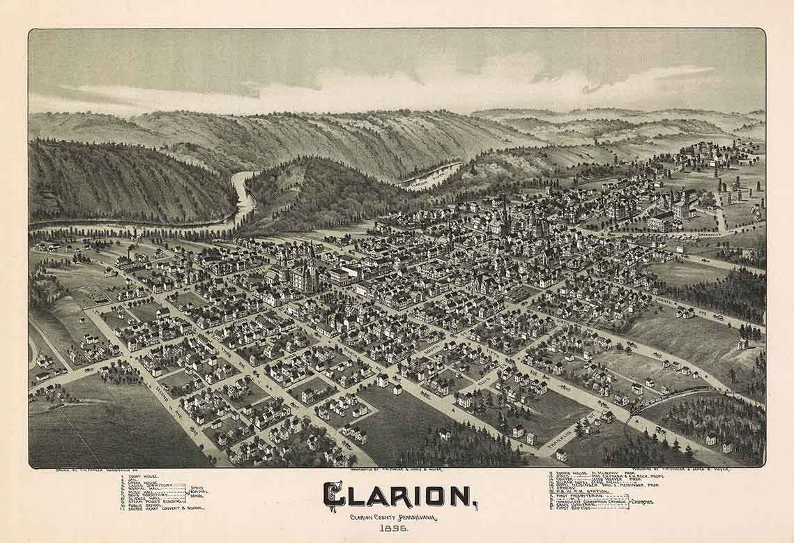 1896 Panoramic Map of Clarion Pennsylvania