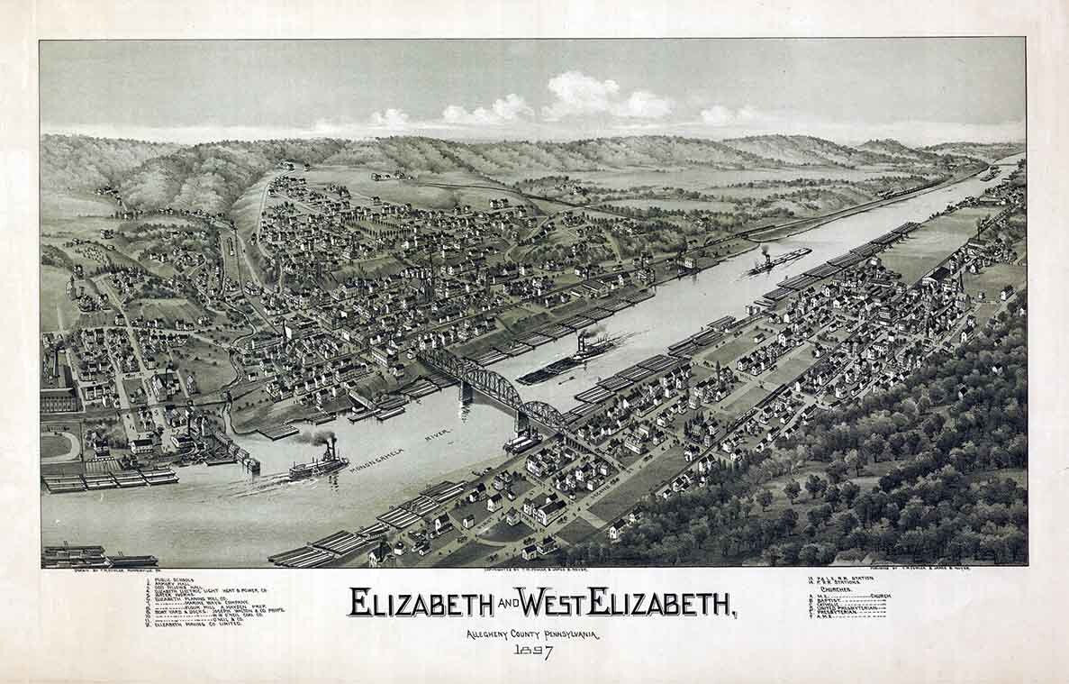 1897 Panoramic Map of Elizabeth Allegheny County Pennsylvania