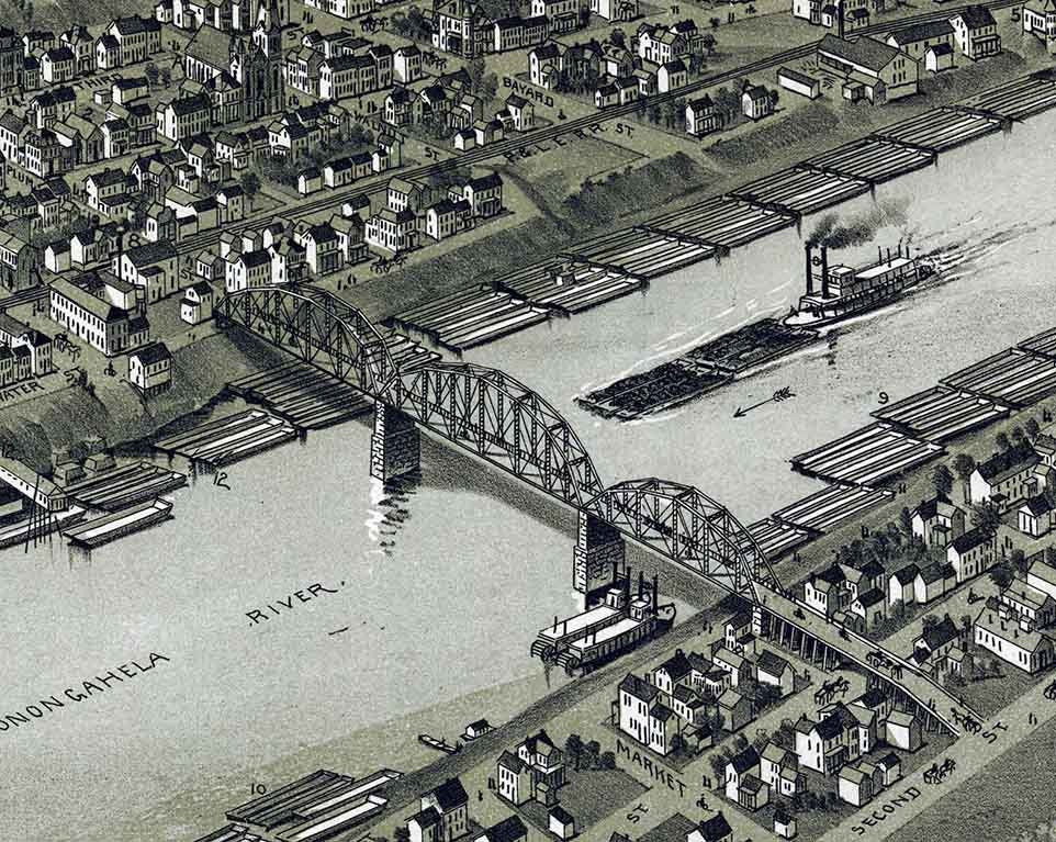 1897 Panoramic Map of Elizabeth Allegheny County Pennsylvania