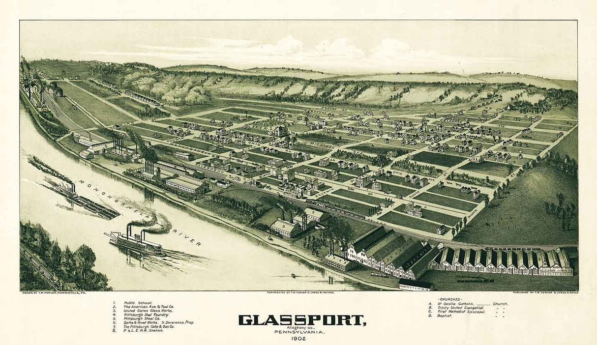 1902 Panoramic Map of Glassport Allegheny County Pennsylvania