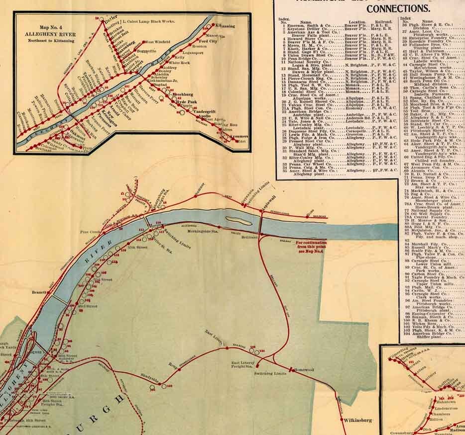 1906 Map of Pittsburgh Pennsylvania Railroad Terminals and Iron and Steel Works