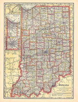 1911 Map of the State of Indiana Lake Michigan Marion County