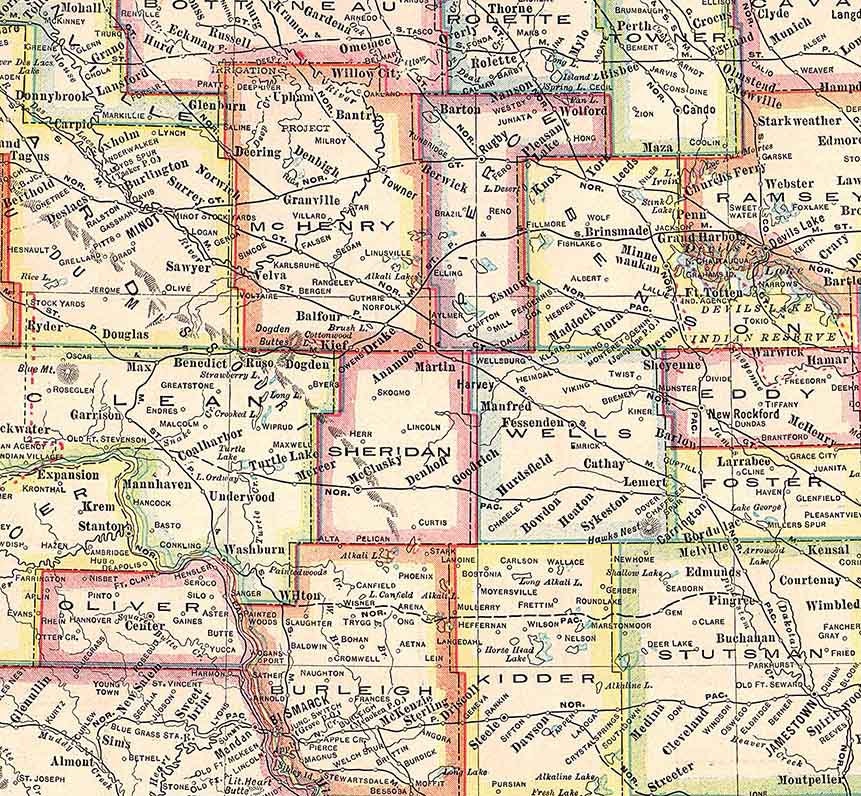 1911 Map of the State of North Dakota