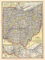 1911 Map of the State of Ohio Cincinnati Lake Erie Hamilton County