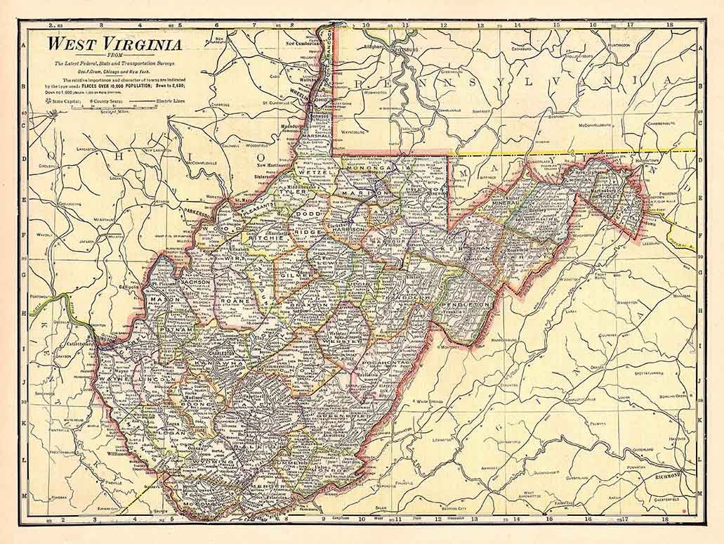 1911 Map of the State of West Virginia