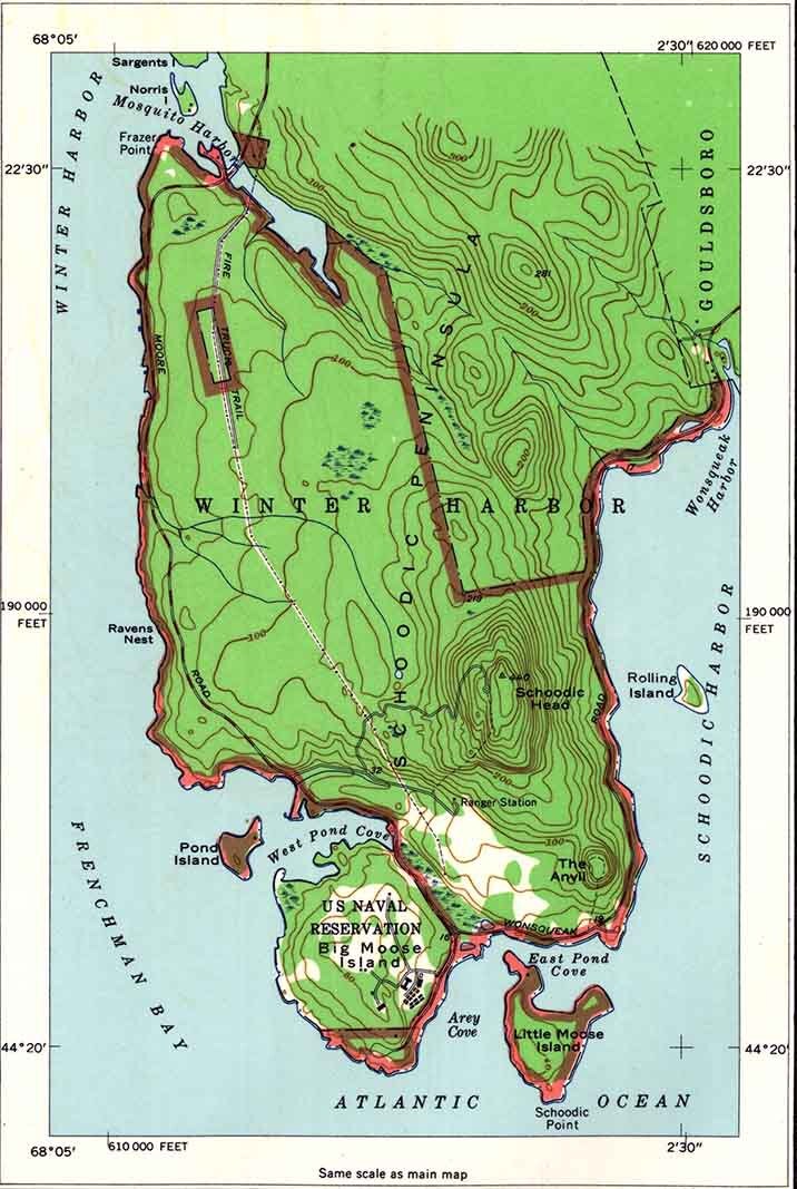 1956 Topo Map of Acadia National Park Hancock County Maine